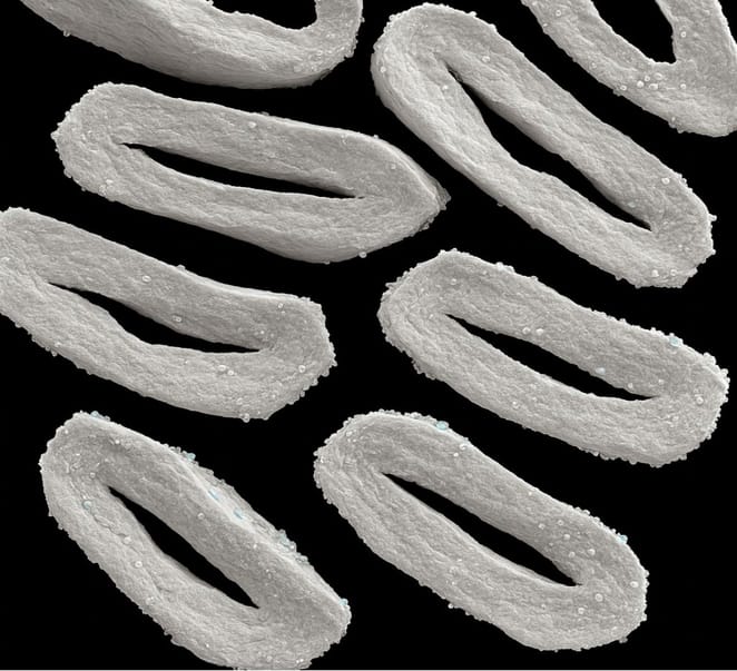 Scanning electron microscope image of conventionally prepared cotton fiber cross-sections showing a reduced wax layer